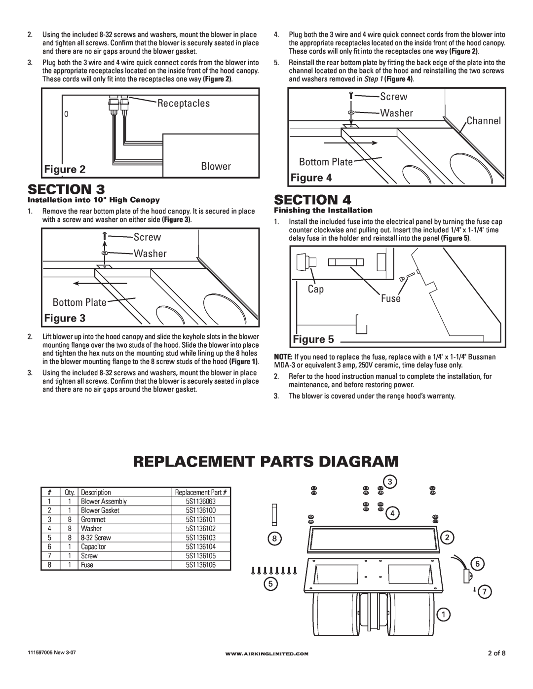 Air King B600 installation instructions Replacement Parts Diagram, Section 