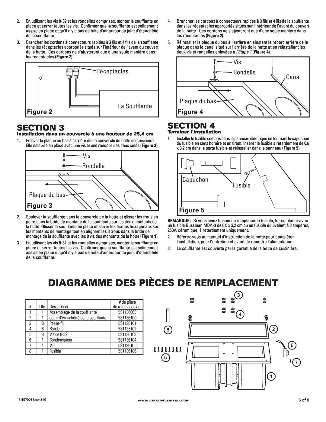 Air King B600 installation instructions Diagramme Des Pièces De Remplacement, Section 