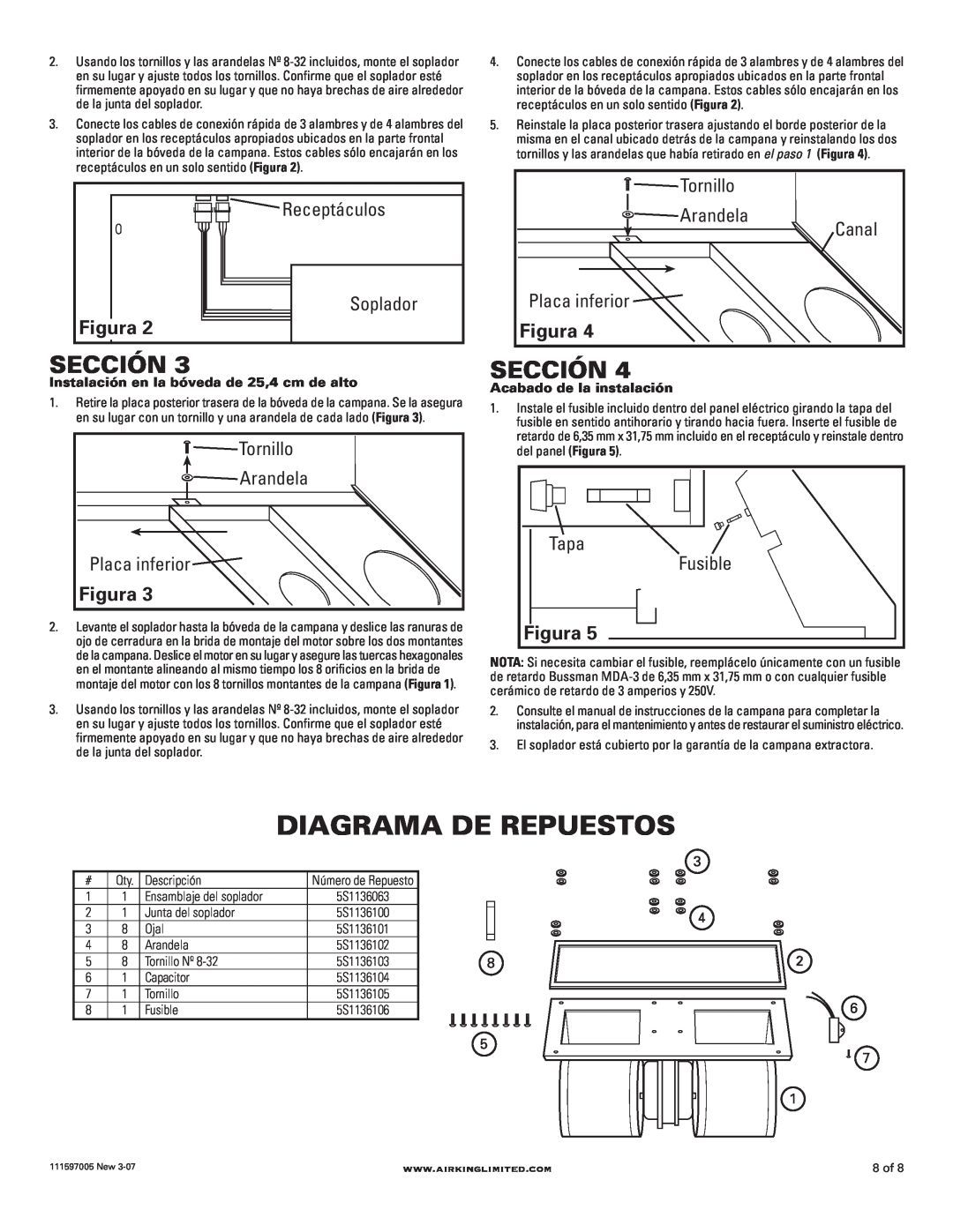 Air King B600 installation instructions Diagrama De Repuestos, Sección, Figura 