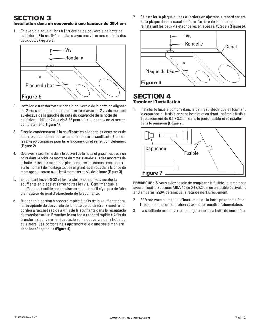 Air King B1125, B900 manual Plaque du bas, Vis Rondelle, Capuchon 