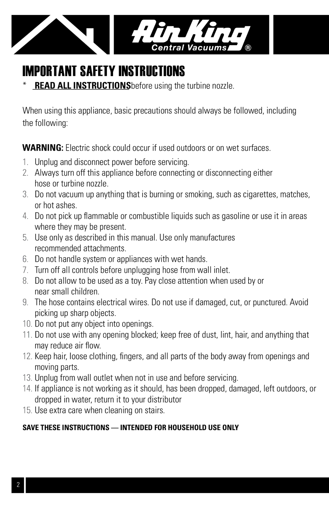 Air King CVS-11T manual Important Safety Instructions 