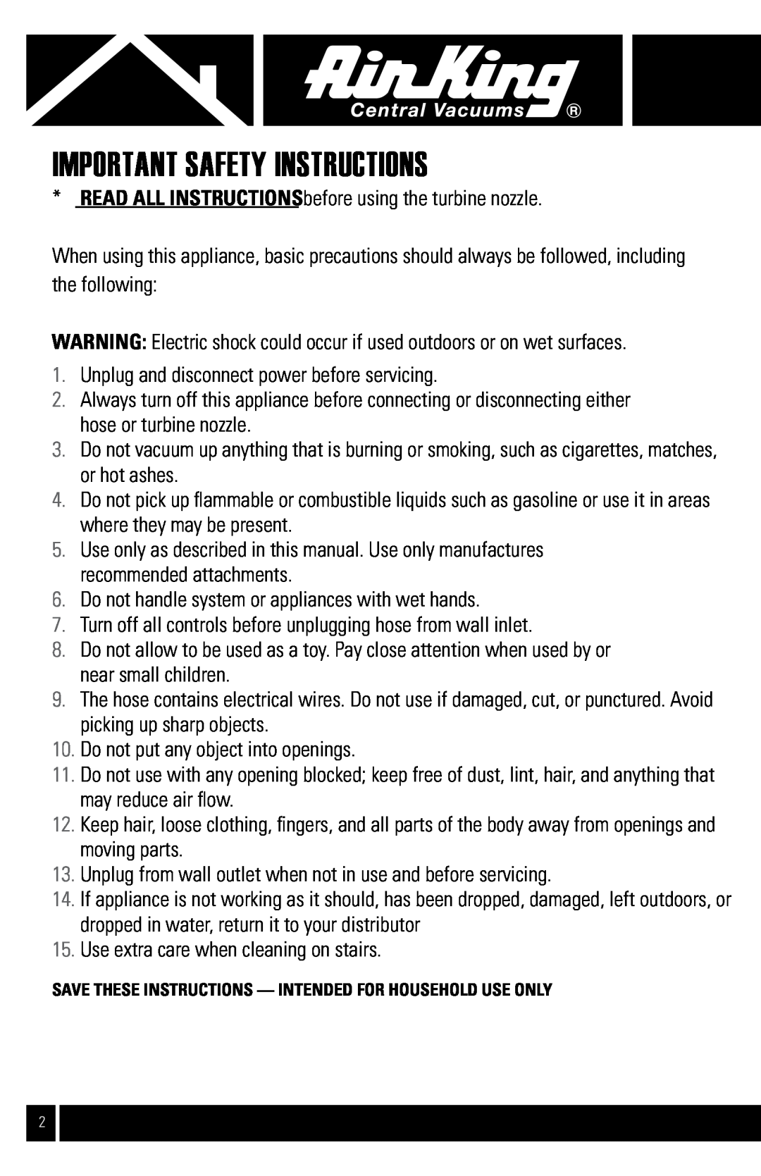 Air King CVS-11T manual Important Safety Instructions 