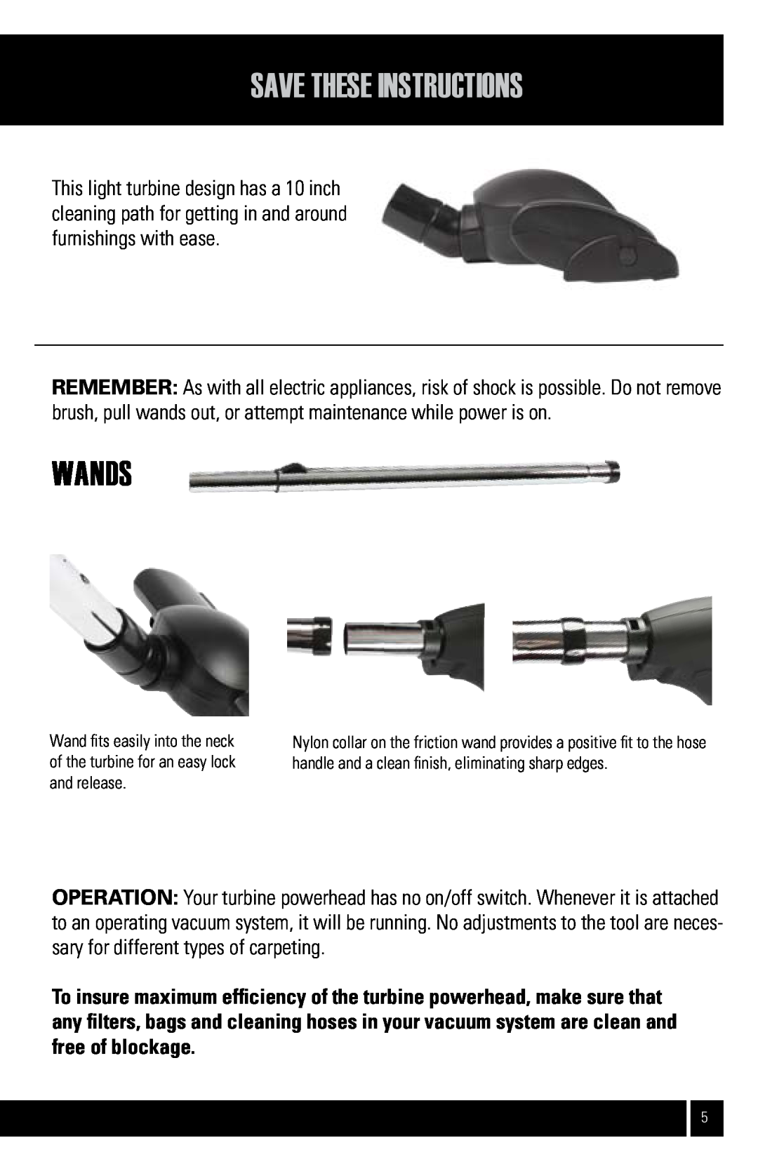 Air King CVS-11T manual wands, Save These Instructions 