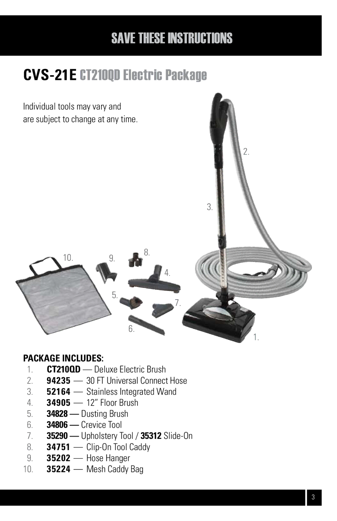 Air King CVS-21ECT210QD Electric Package, Individual tools may vary Are subject to change at any time, Package Includes 