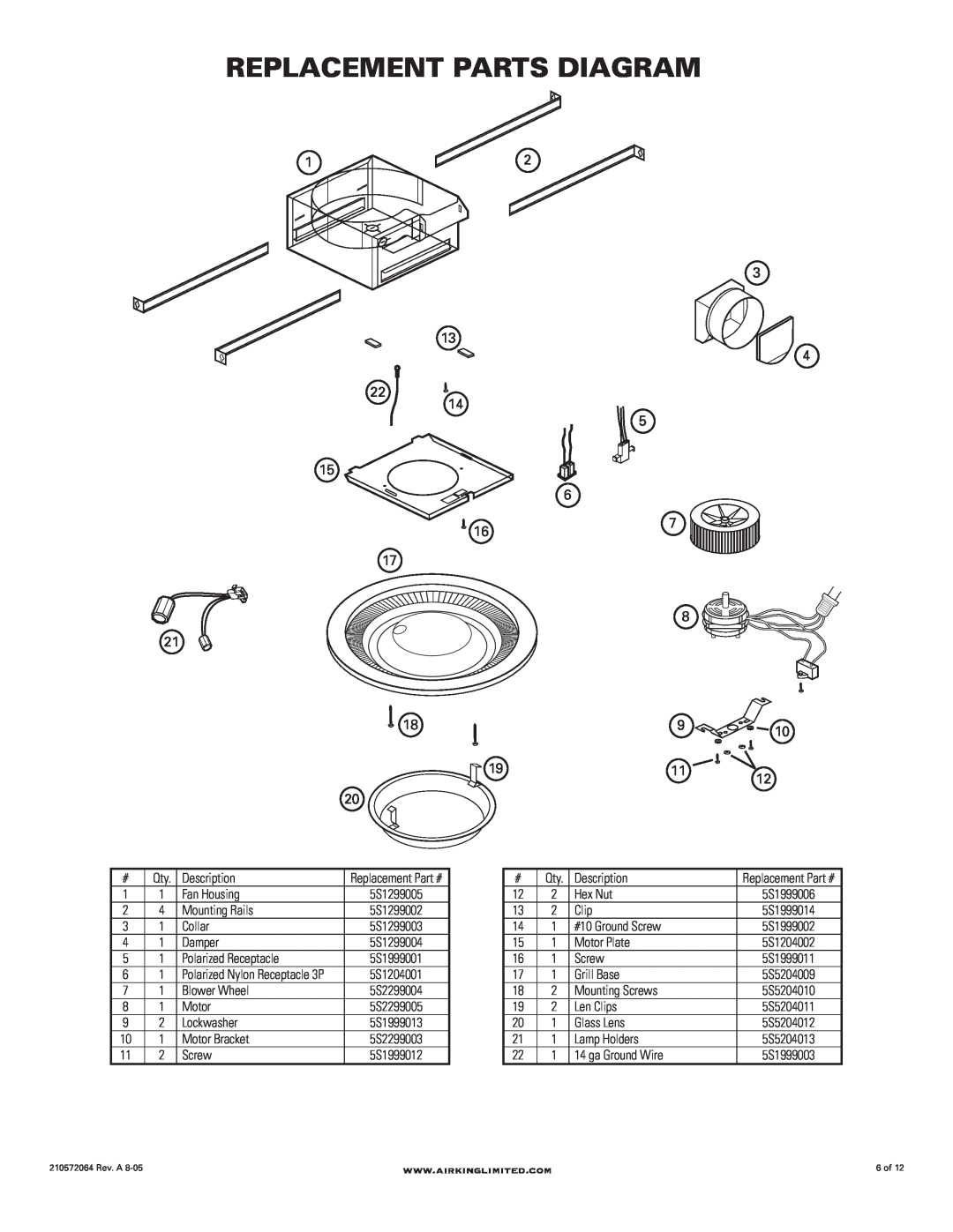Air King DRLC107 manual Replacement Parts Diagram 