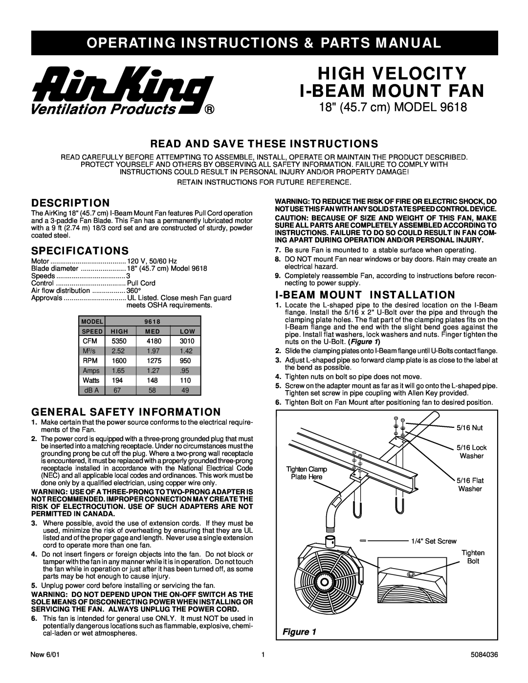 Air King Fan specifications Operating Instructions & Parts Manual, Read And Save These Instructions, Description 
