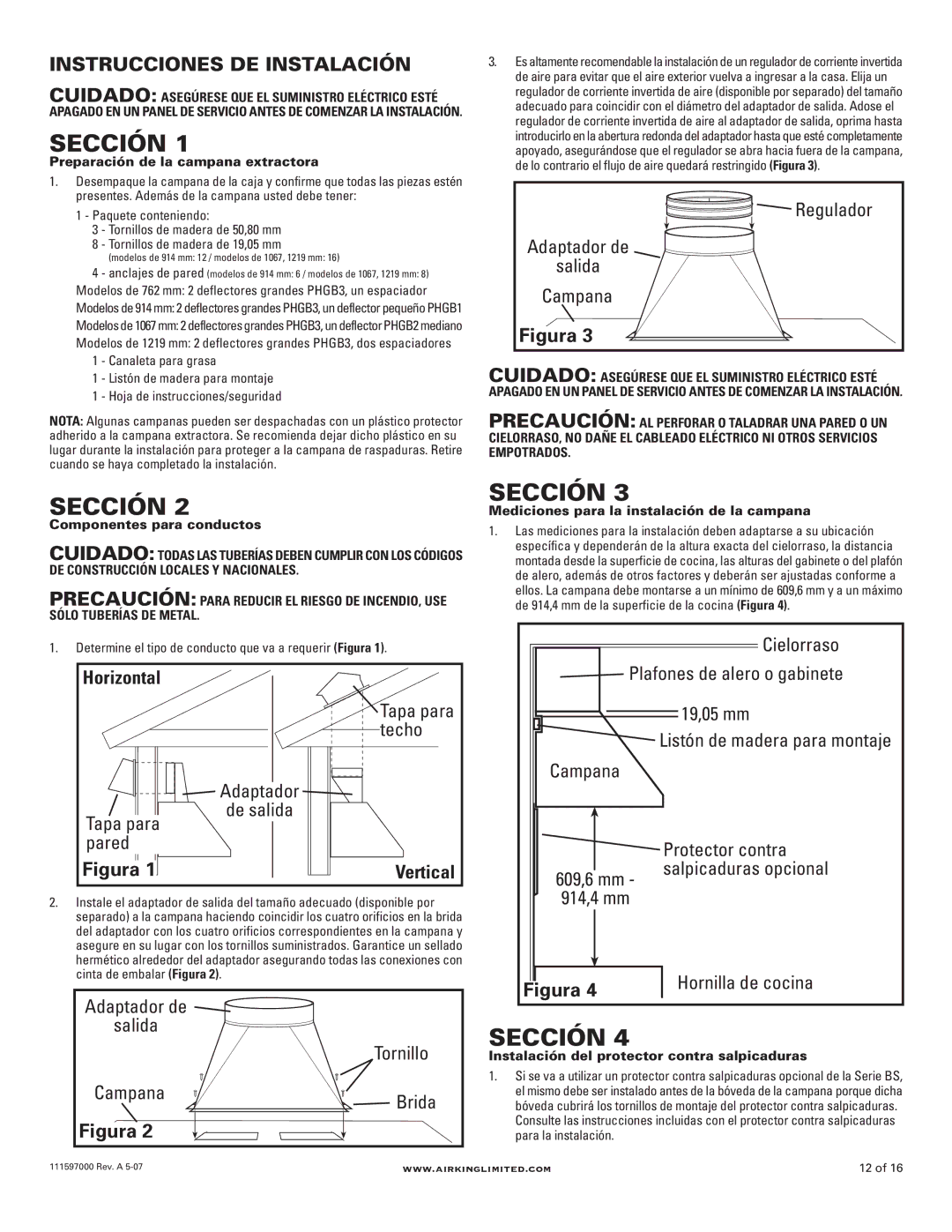 Air King 30 models, PHGB3, 48 models, 36 models, 42 models manual Instrucciones DE Instalación 