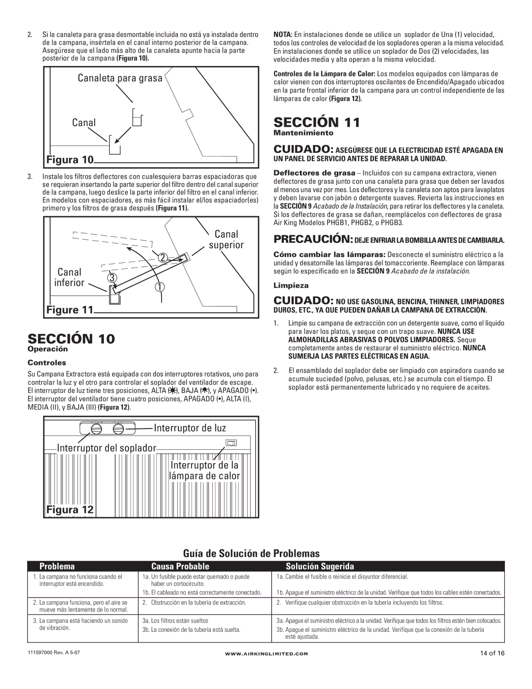 Air King 42 models Interruptor de luz Interruptor del soplador, Superior, Inferior, Interruptor de la lámpara de calor 