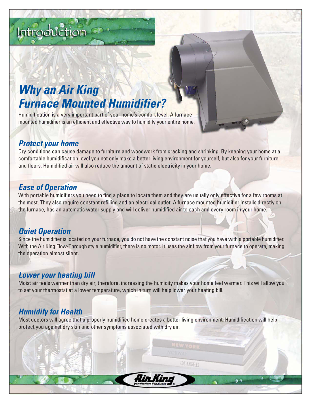 Air King AK7000, RF2000, AK4500, AK5500 manual Why an Air King Furnace Mounted Humidifier? 