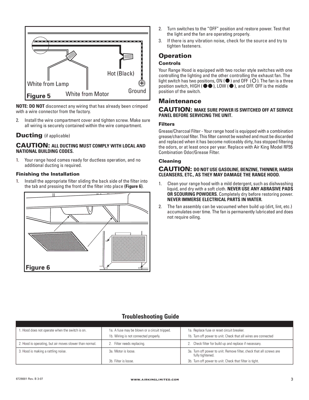 Air King RF55 manual Operation, Maintenance, Troubleshooting Guide 