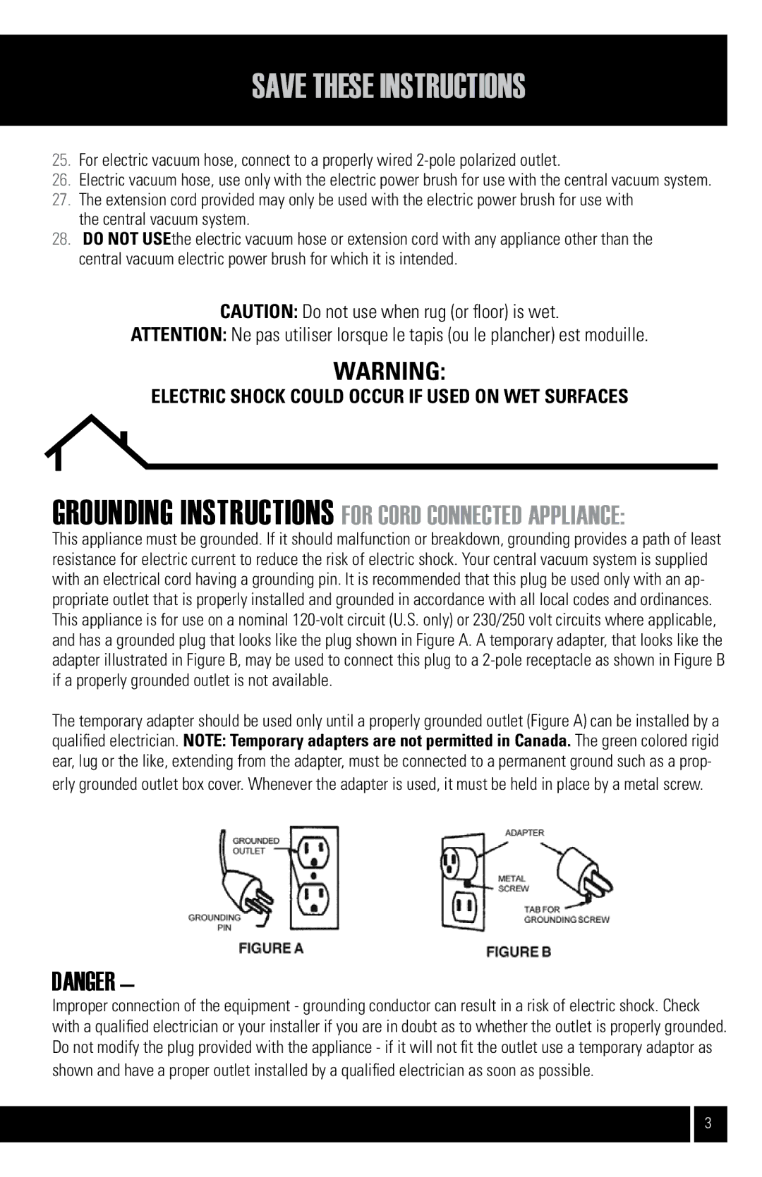 Air King Vacuum Cleaner owner manual Grounding Instructions for Cord Connected Appliance 