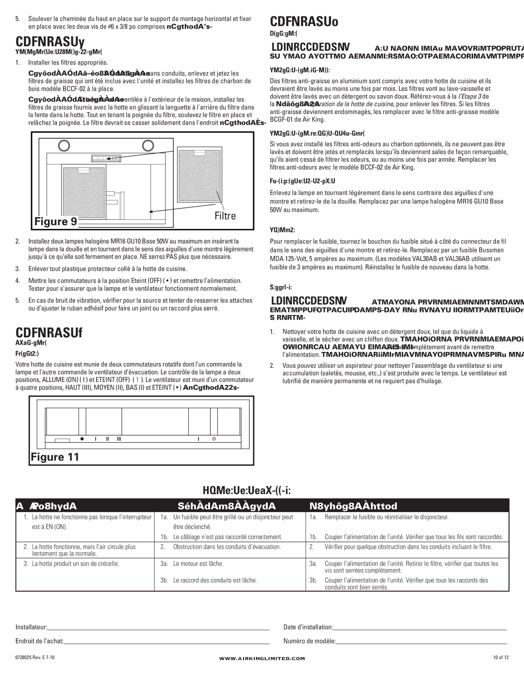 Air King VAL36AB, VAL30AB manual Guide de dépannage, Filtre 