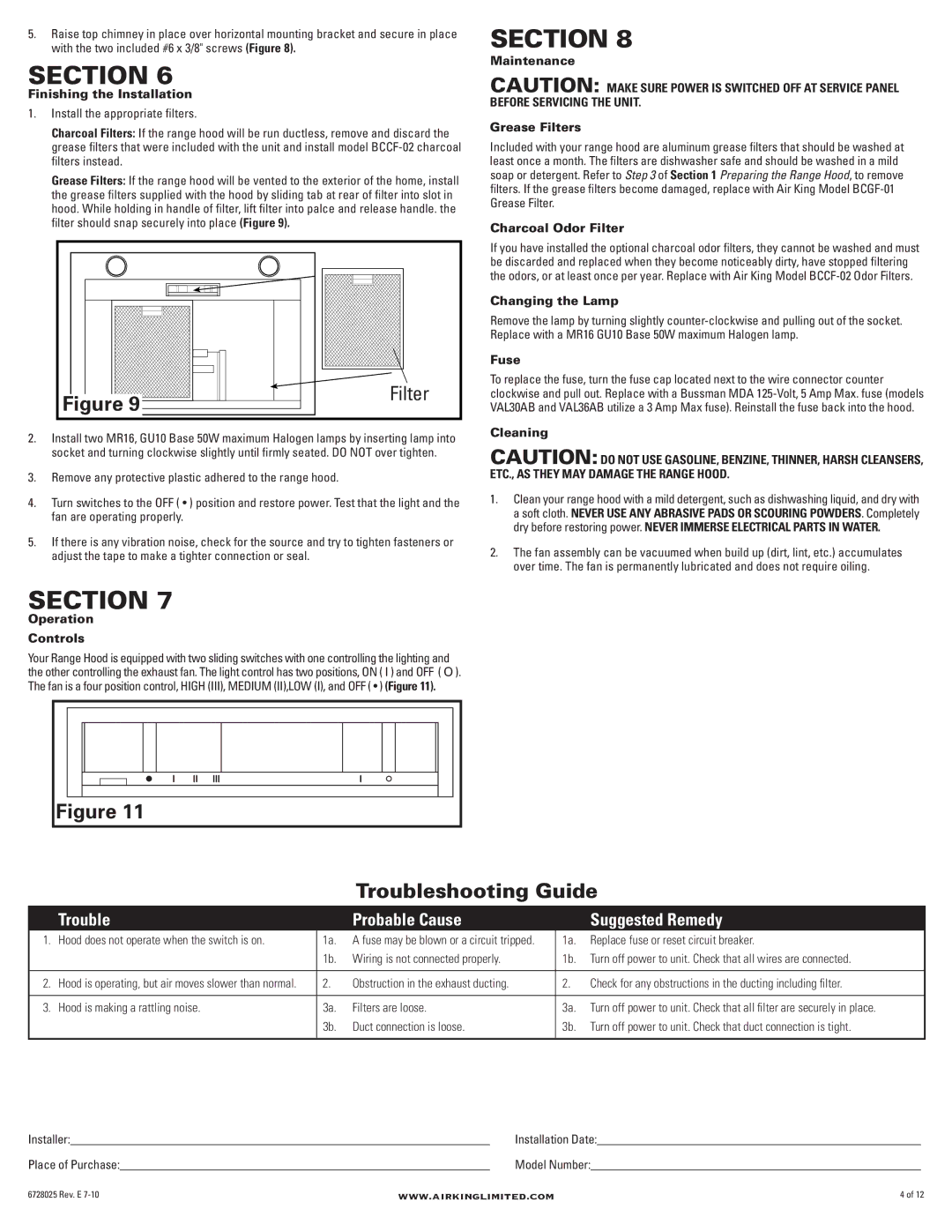 Air King VAL36AB, VAL30AB manual Troubleshooting Guide, Filter 