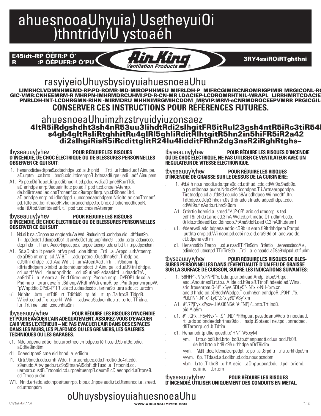 Air King VAL30AB, VAL36 Instrucciones Importantes Manual DE Operación, Conserver CES Instructions Pour Références Futures 