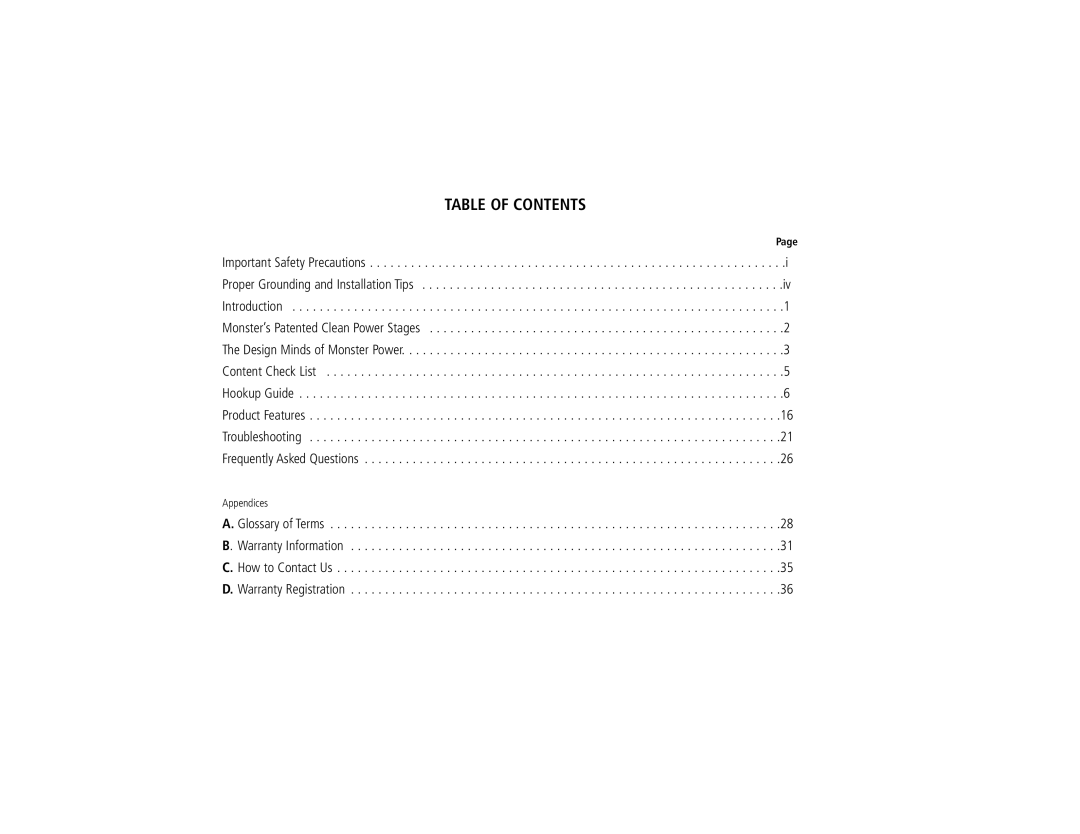 Air Monster Manufacturing 3600 manual Table of Contents 