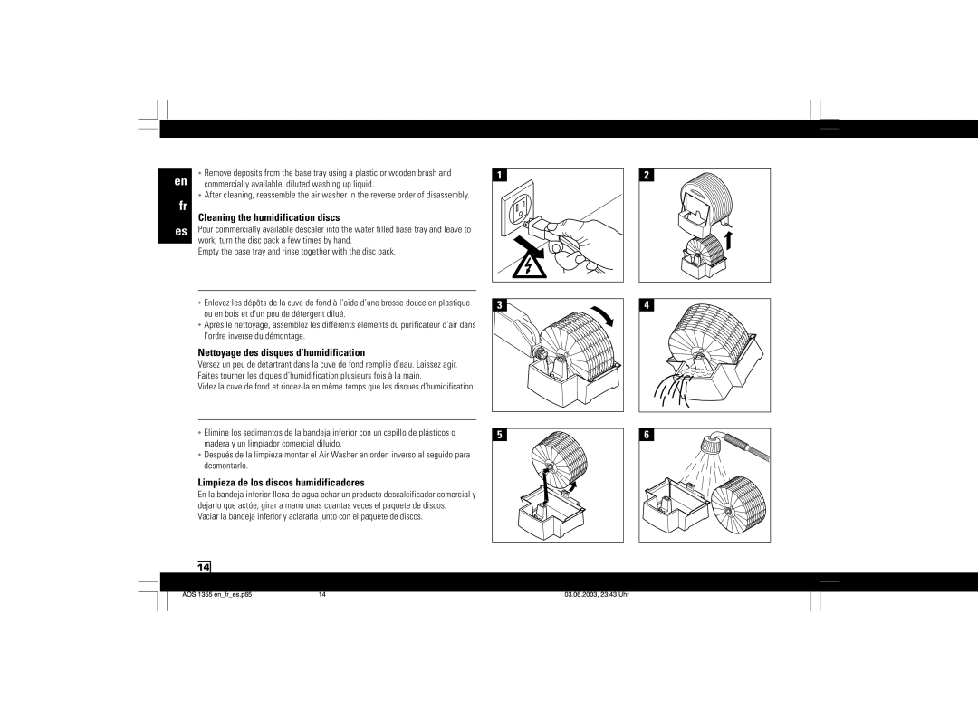 Air-O-Swiss AOS 1355N manual Cleaning the humidification discs, Nettoyage des disques d’humidification 