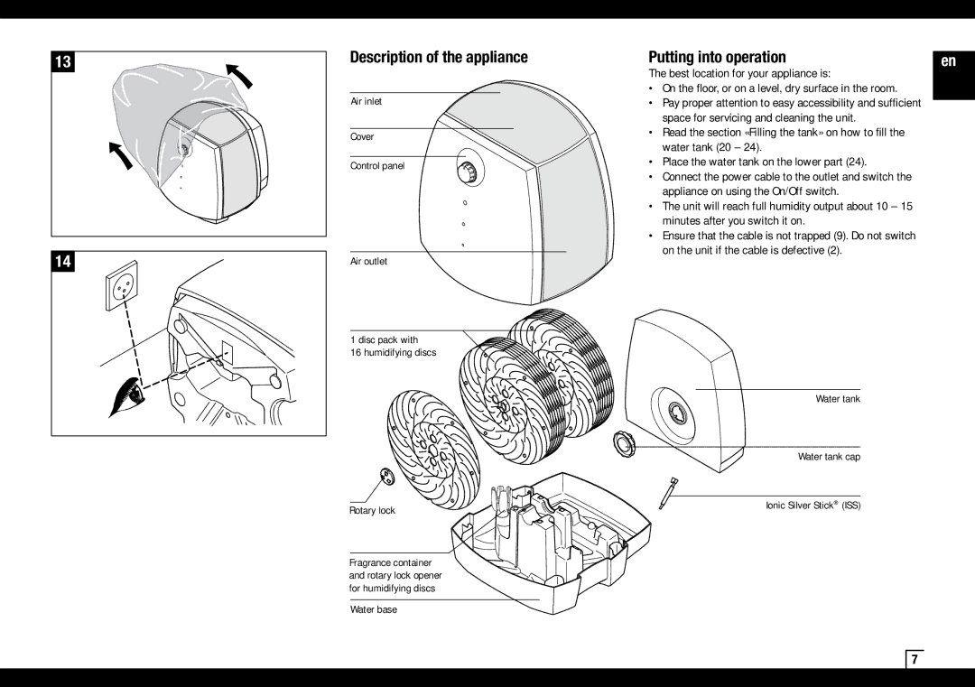 Air-O-Swiss AOS 2055D manual Putting into operation 