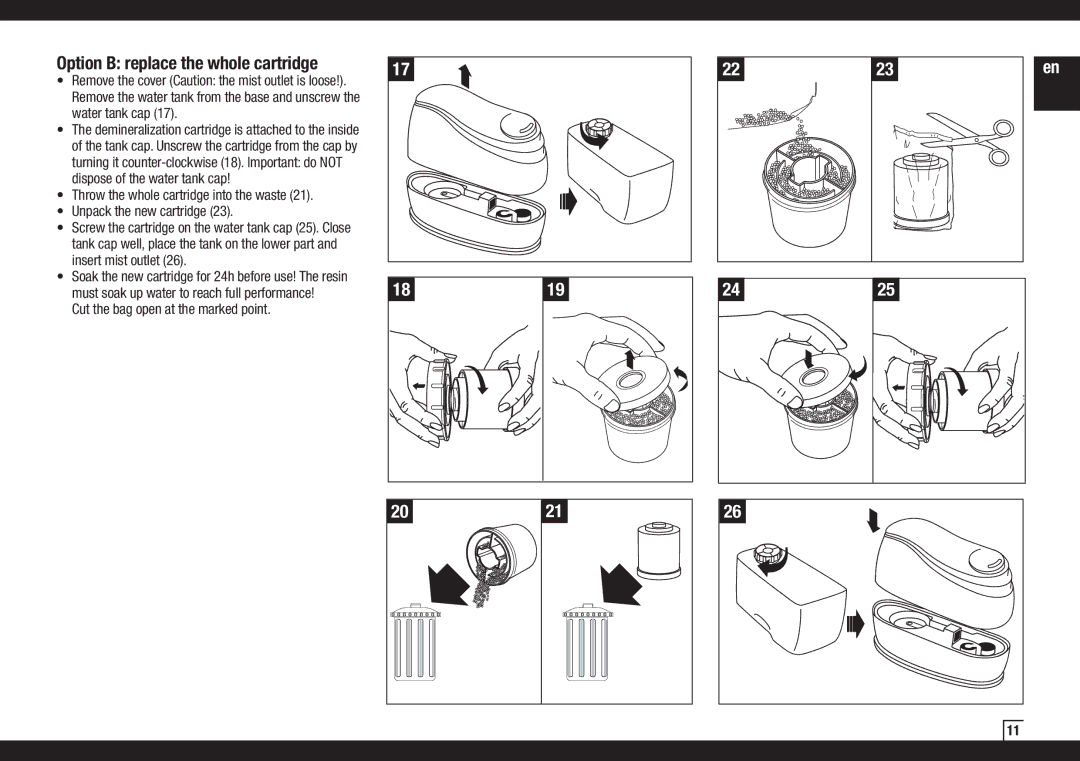 Air-O-Swiss AOS 7131 manual Option B replace the whole cartridge, Cut the bag open at the marked point 