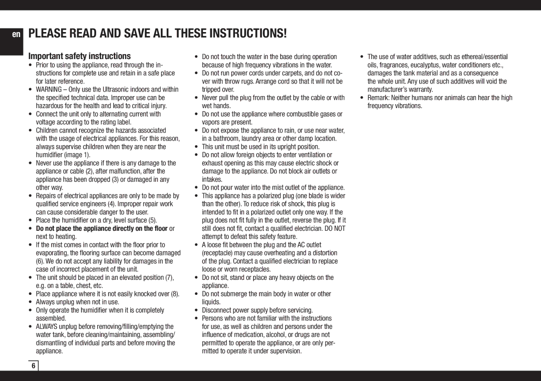 Air-O-Swiss AOS 7131 manual Important safety instructions, This unit must be used in its upright position 