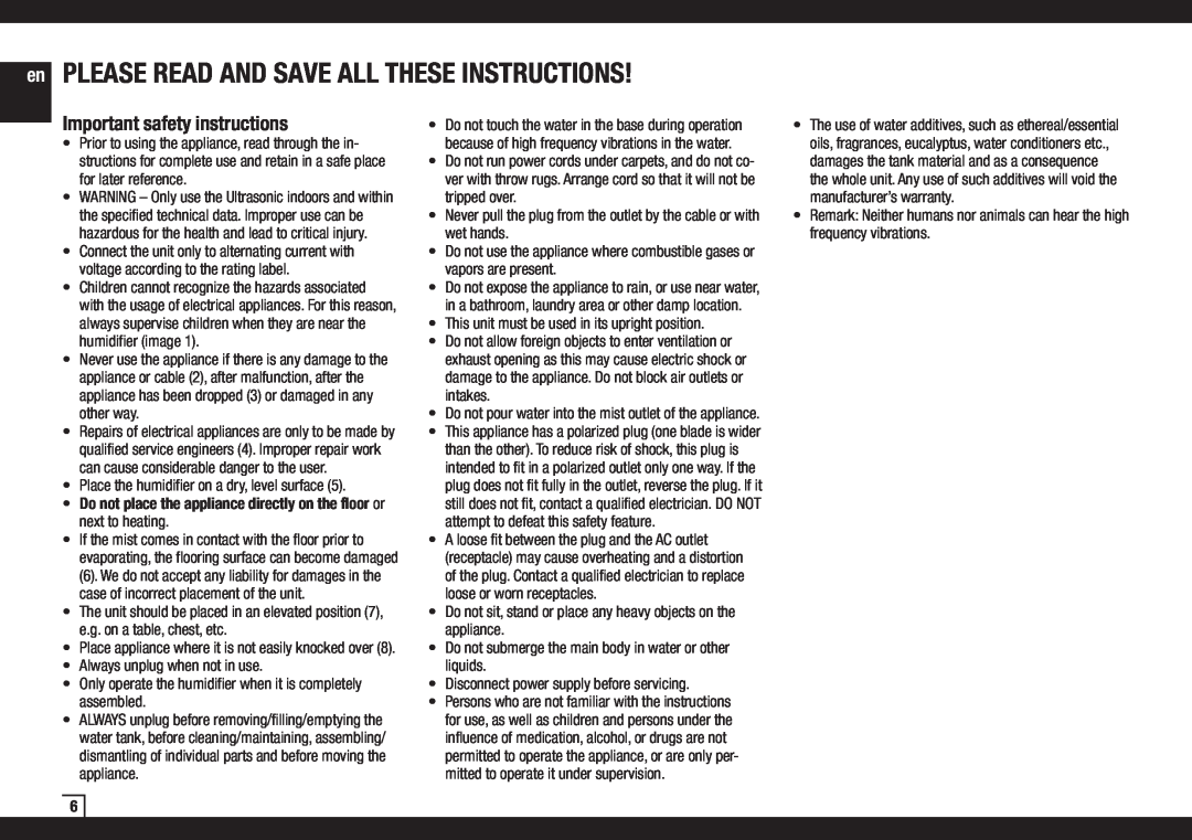 Air-O-Swiss AOS 7131 manual en PLEASE READ AND SAVE ALL THESE INSTRUCTIONS, Important safety instructions 