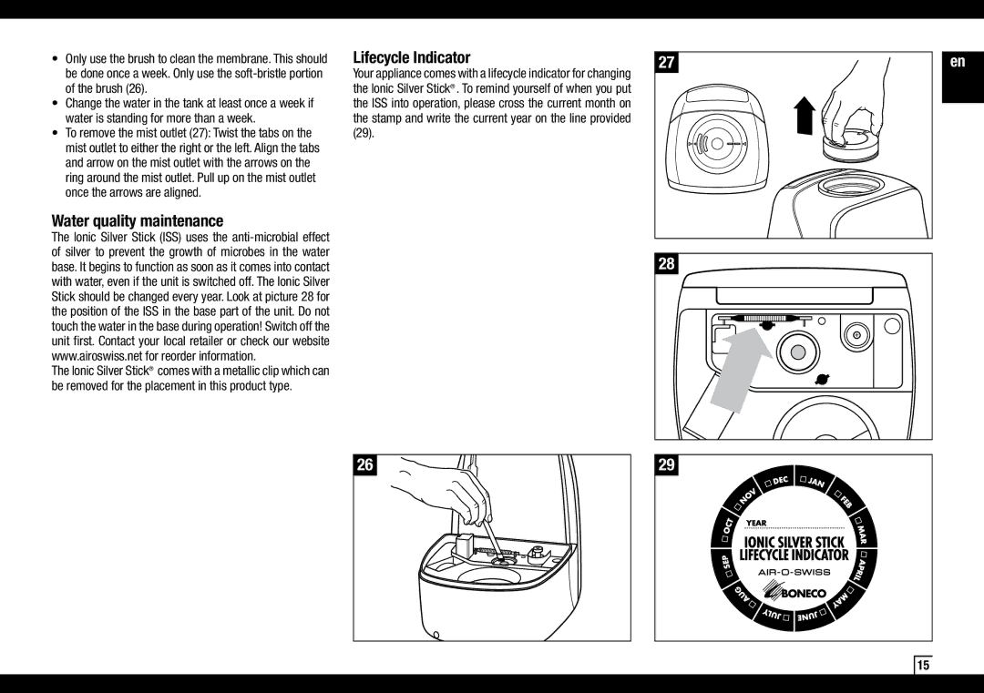 Air-O-Swiss AOSU600 manual Water quality maintenance, Lifecycle Indicator 