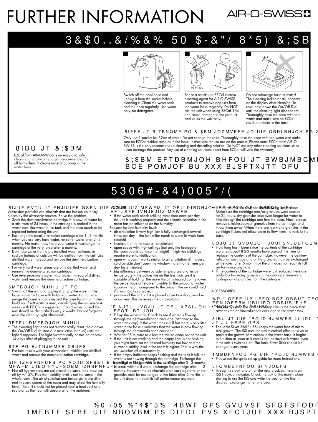 Air-O-Swiss AOSU650 setup guide Further Information, Troubleshooting, What is EZCal? 