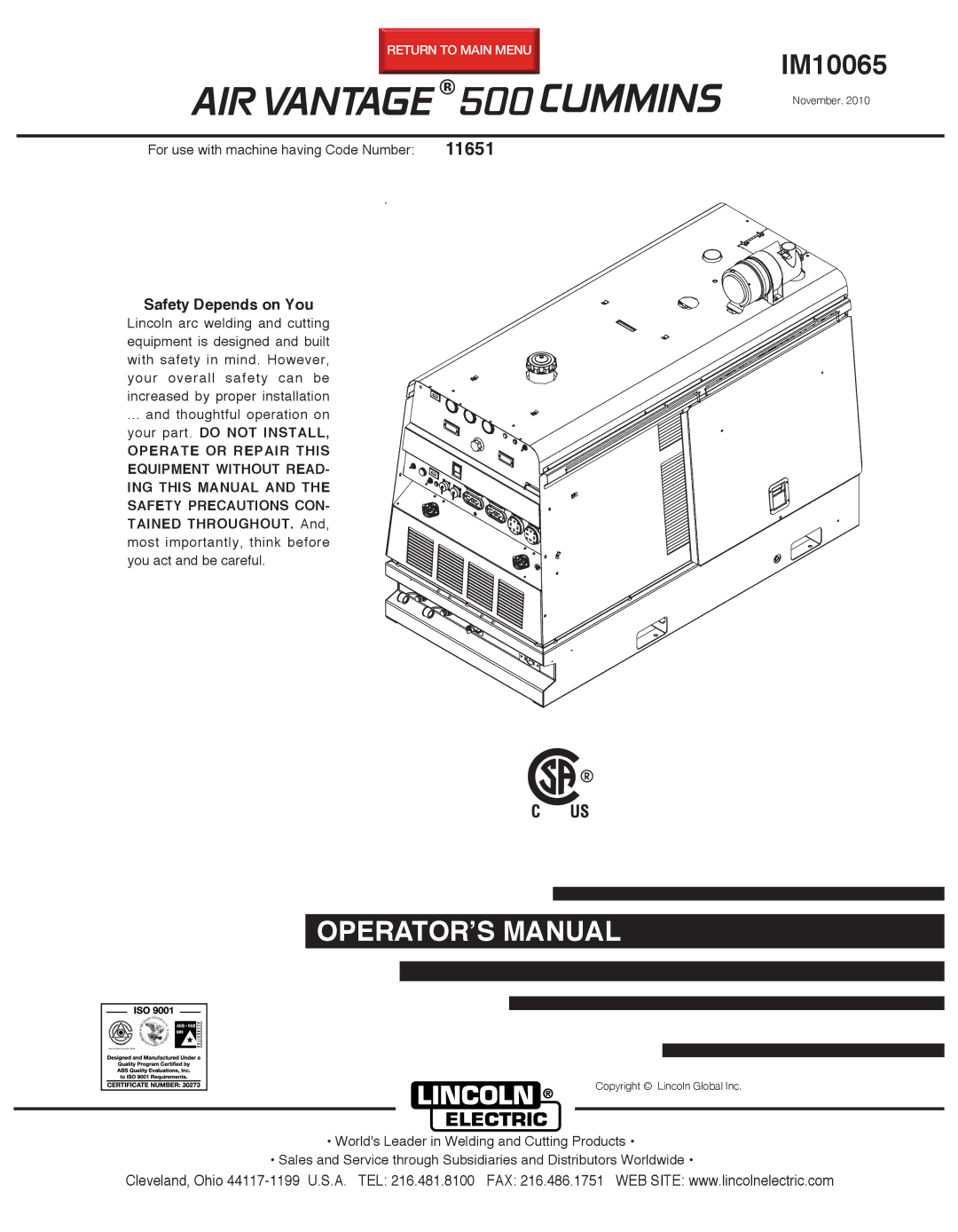 Air Vent Inc IM10065 manual 11651, Safety Depends on You 