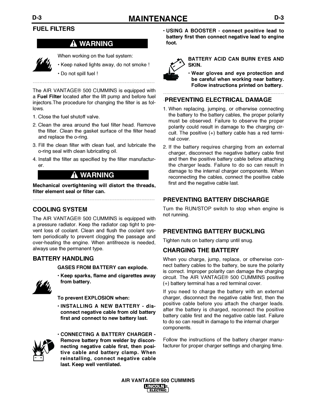 Air Vent Inc IM10065 manual Fuel Filters, Cooling System, Preventing Electrical Damage 