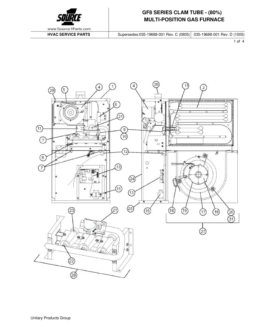 AirComm Corporation 7516, 10016, 50, 7512 manual GF8 Series Clam Tube 80% MULTI-POSITION GAS Furnace 