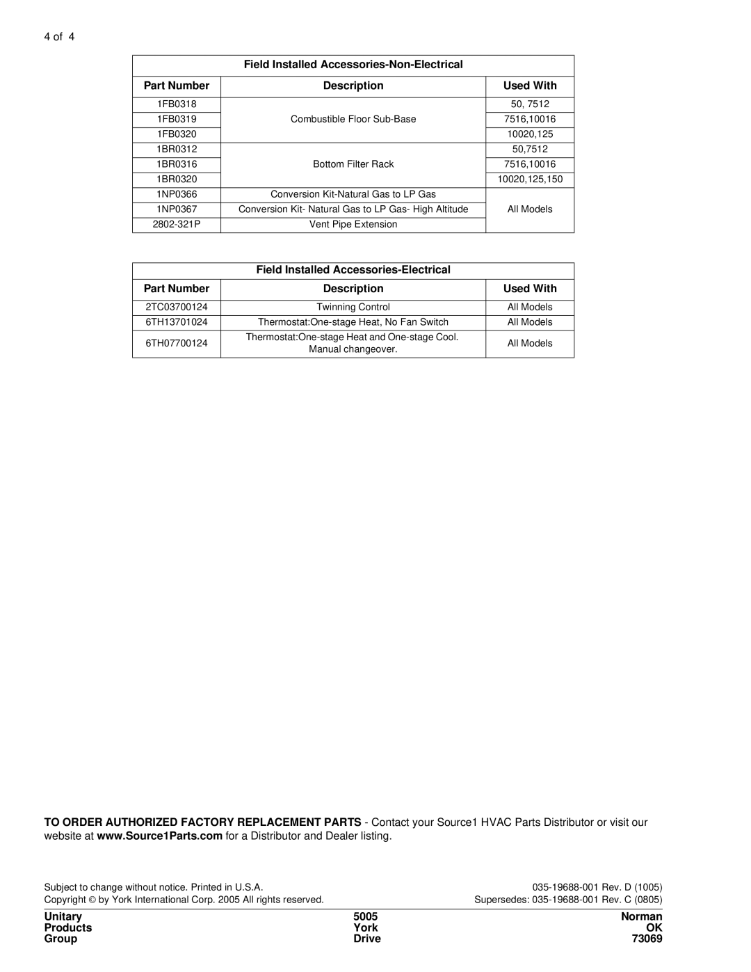 AirComm Corporation 10016, 7516, 50, 7512 manual Part Number 