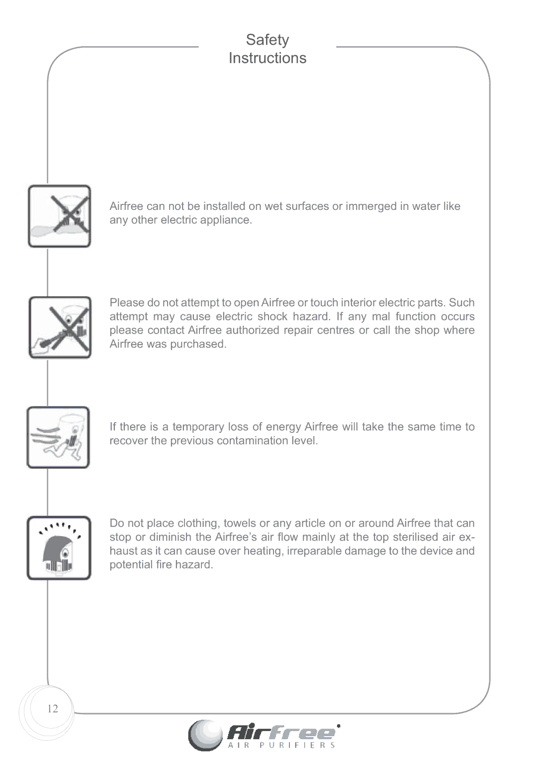 Airfree 60 instruction manual Safety Instructions 