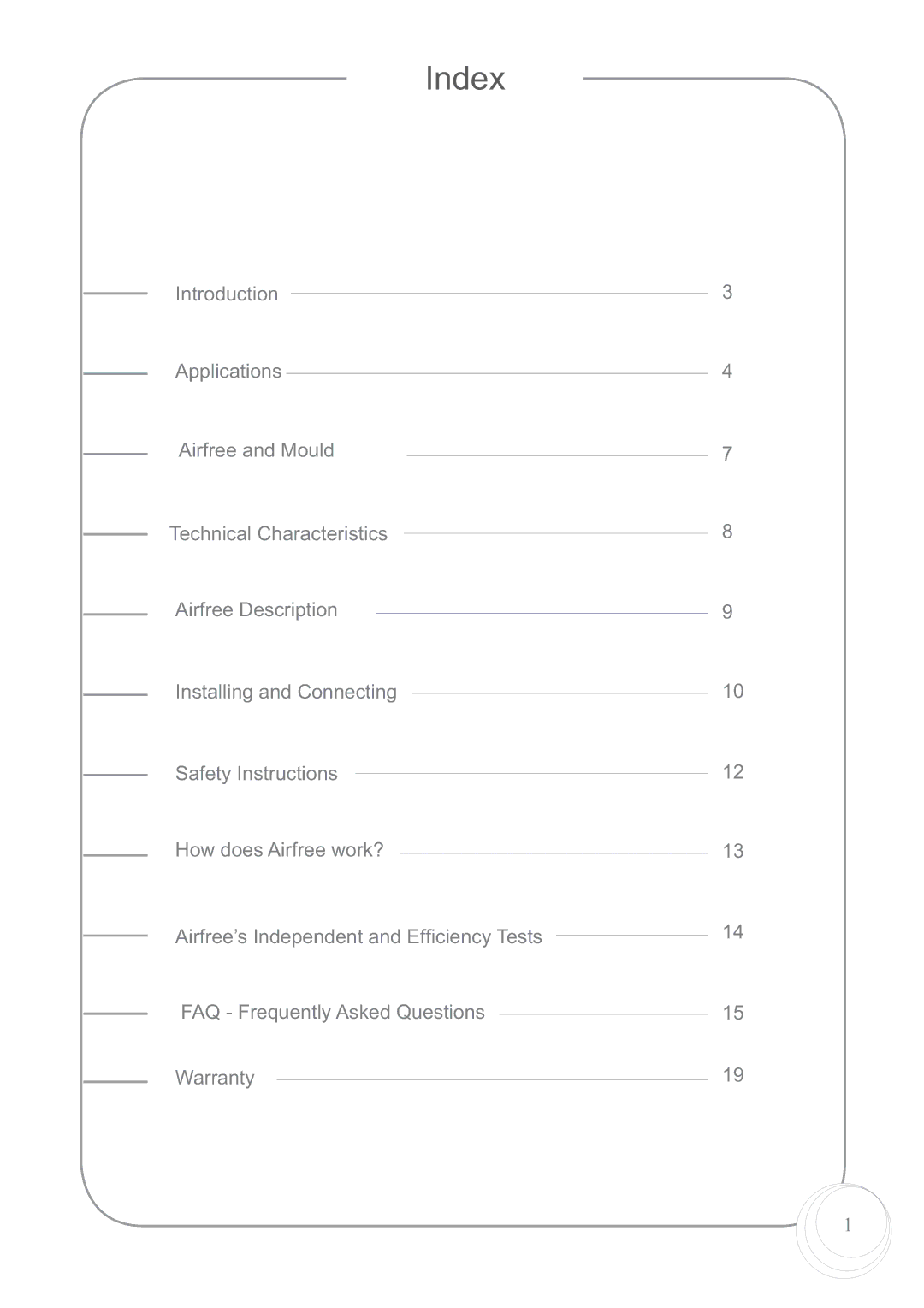 Airfree 60 instruction manual Index 