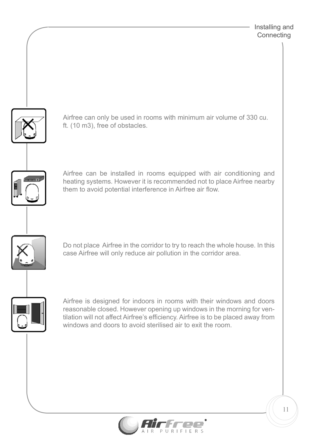 Airfree E60 instruction manual Installing Connecting 