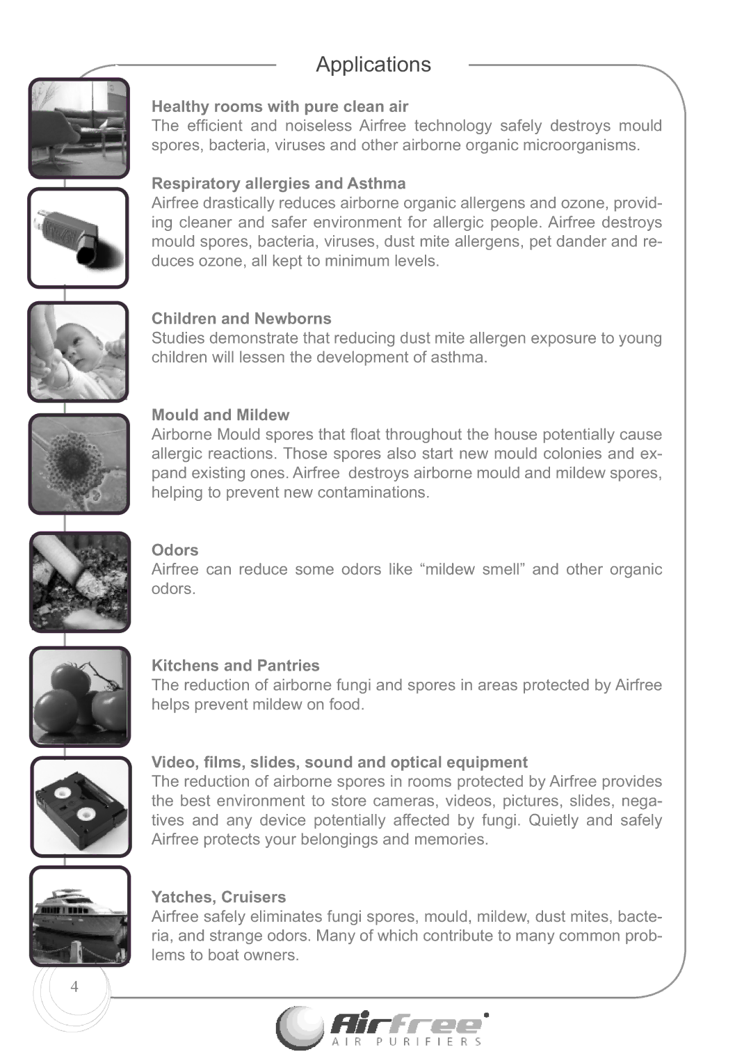 Airfree E60 instruction manual Applications 