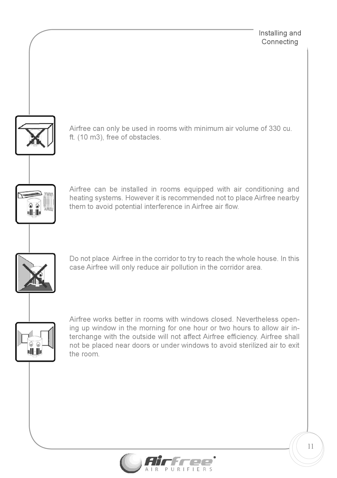 Airfree Enviro 60 instruction manual Installing Connecting 