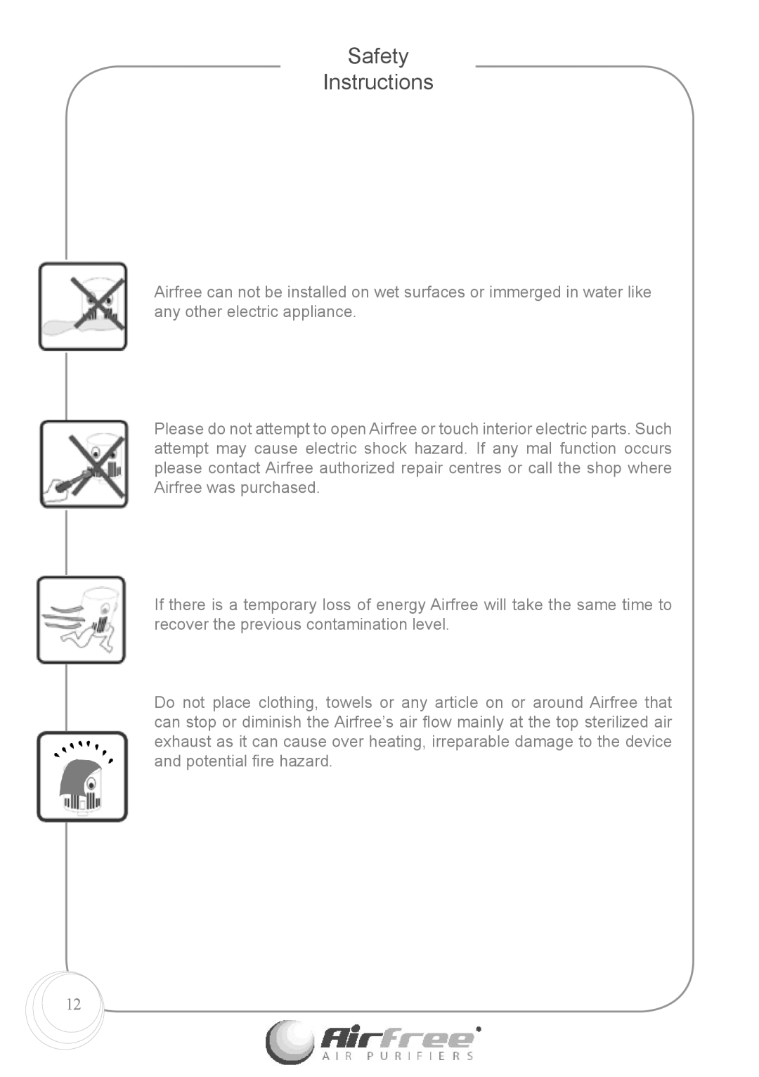 Airfree Enviro 60 instruction manual Safety Instructions 