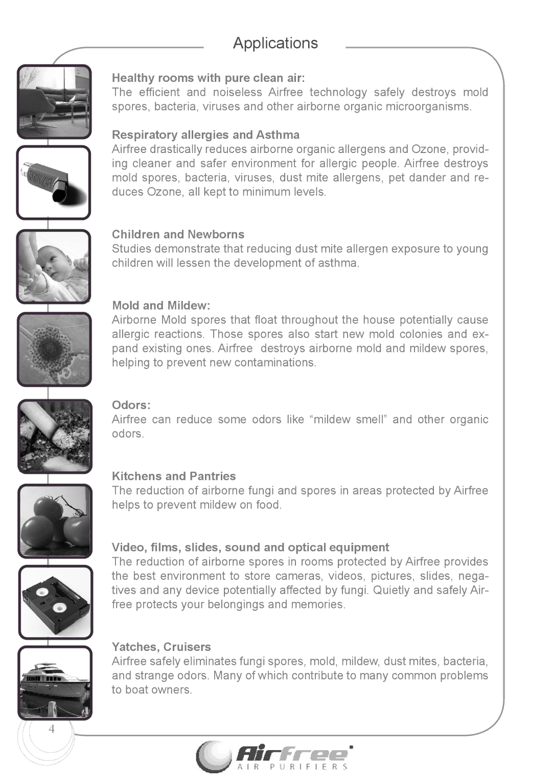 Airfree Enviro 60 instruction manual Applications 