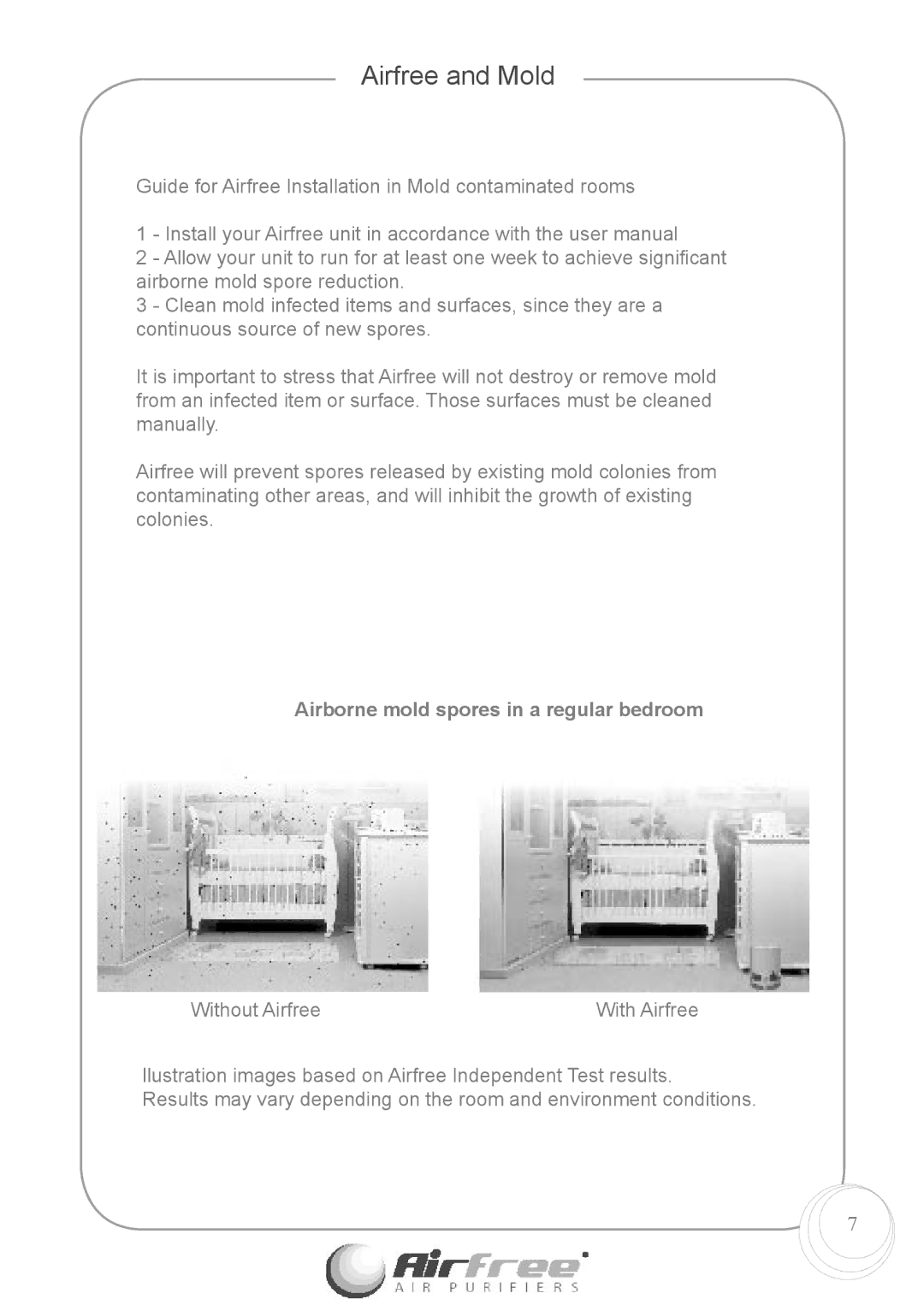 Airfree Enviro 60 instruction manual Airfree and Mold, Airborne mold spores in a regular bedroom 