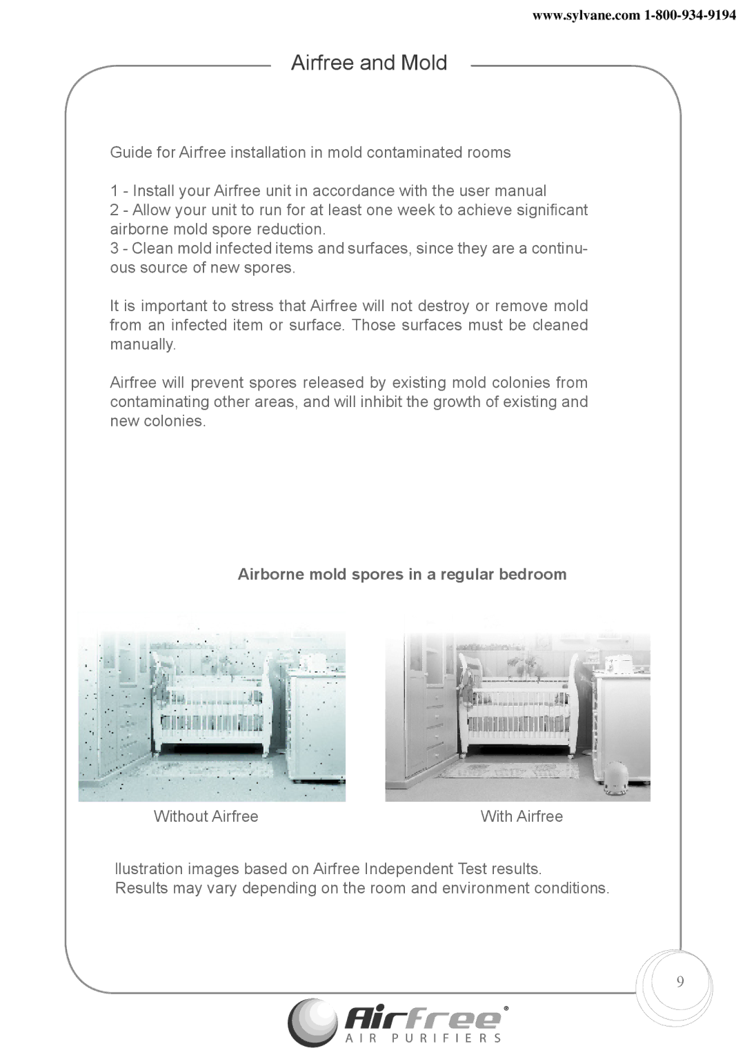 Airfree Onix 3000 instruction manual Airfree and Mold, Airborne mold spores in a regular bedroom 