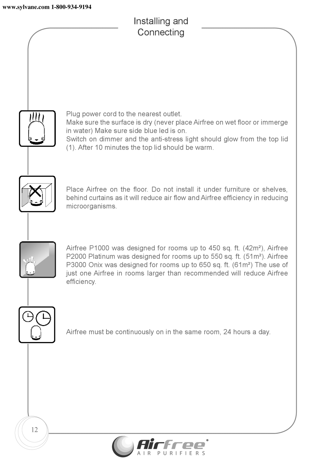 Airfree Onix 3000 instruction manual Installing Connecting 