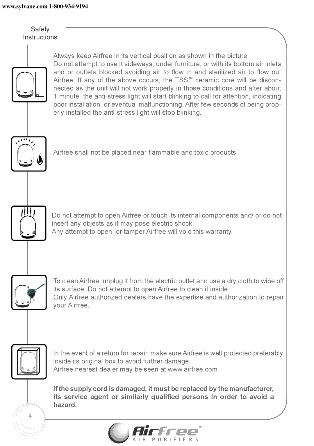 Airfree Onix 3000 instruction manual Safety Instructions 