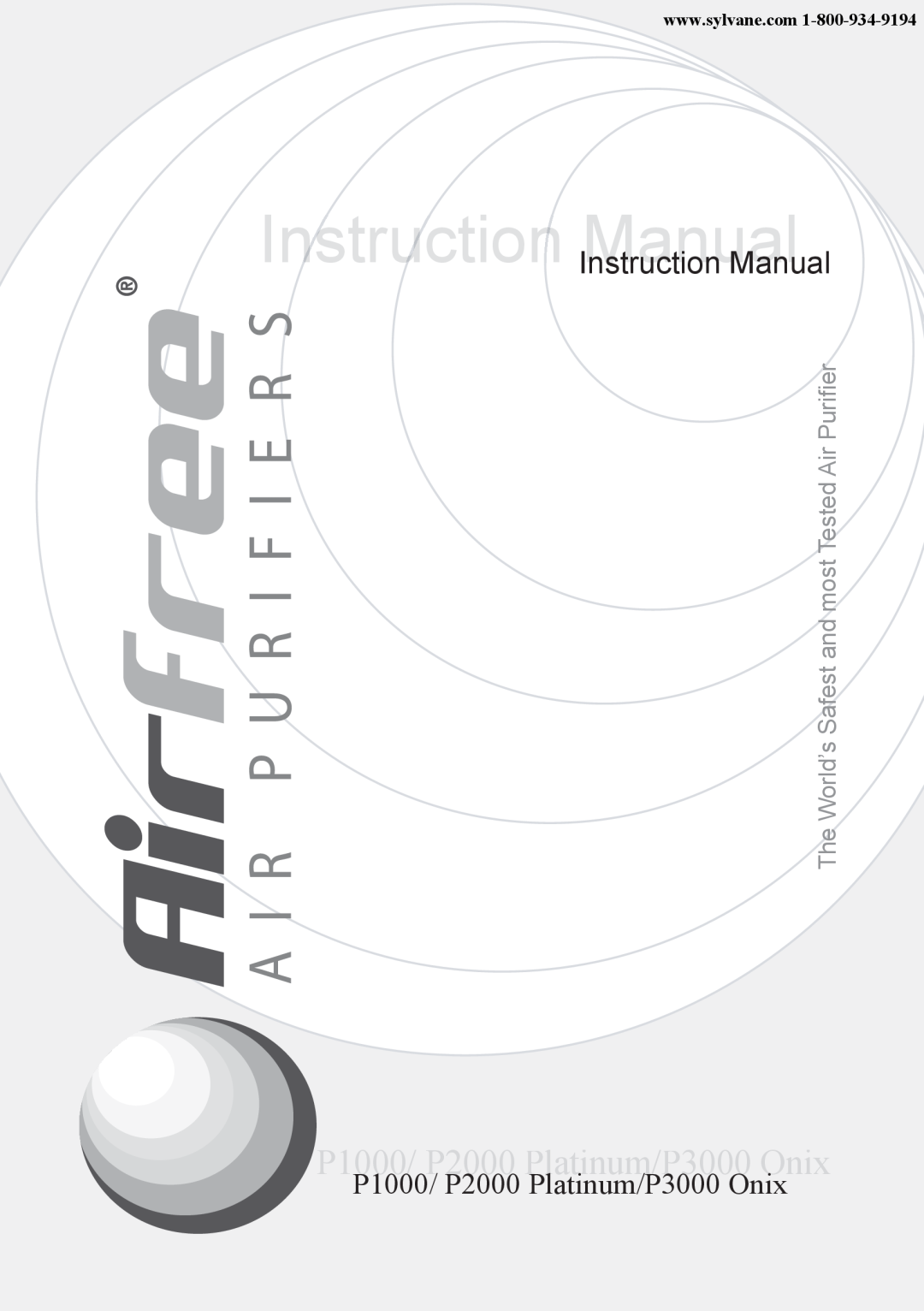 Airfree Onix 3000 instruction manual Instruuction Manual, P1000/ P2000 Platinum/P3000 Onix 
