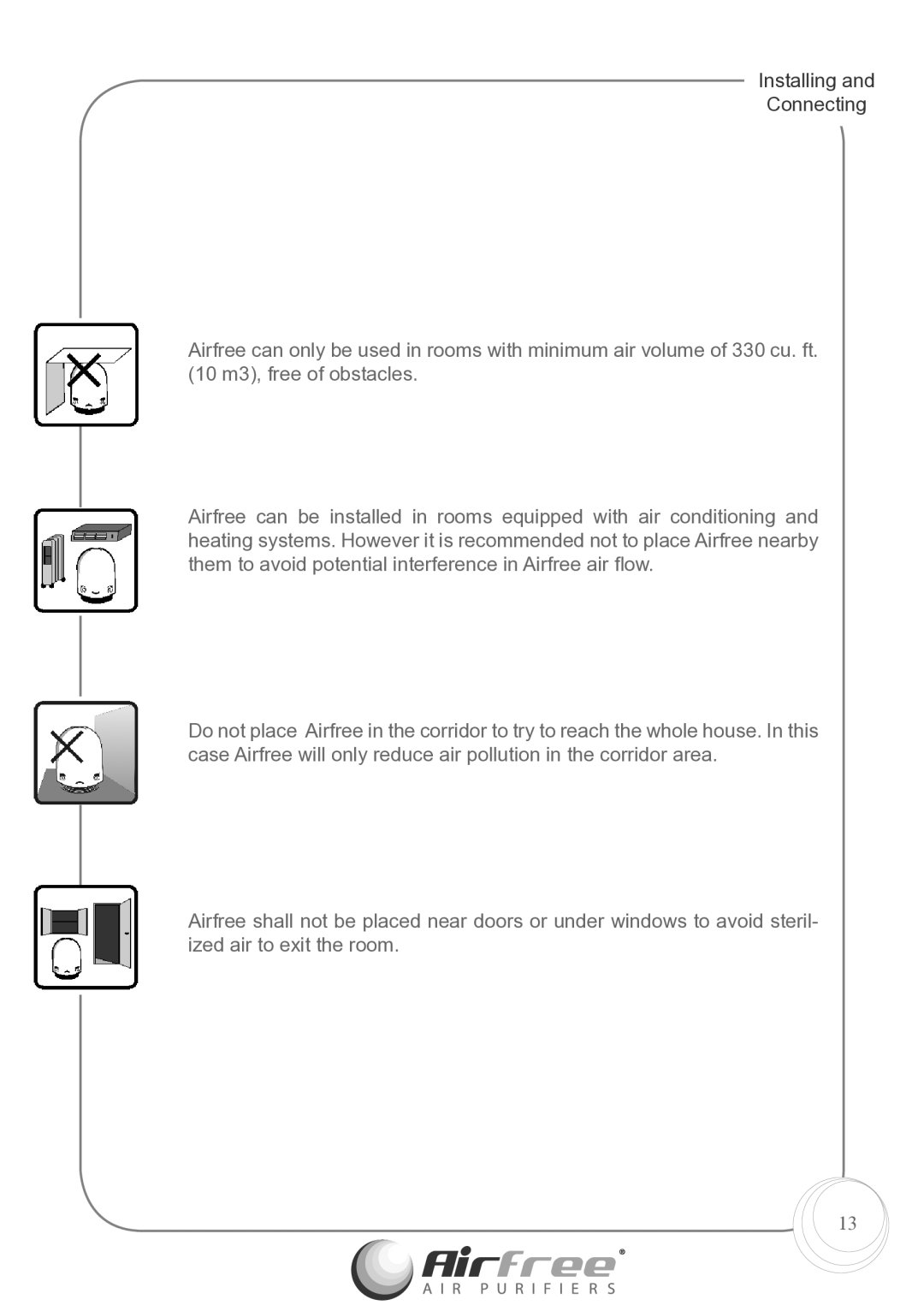 Airfree p1000 instruction manual Installing Connecting 