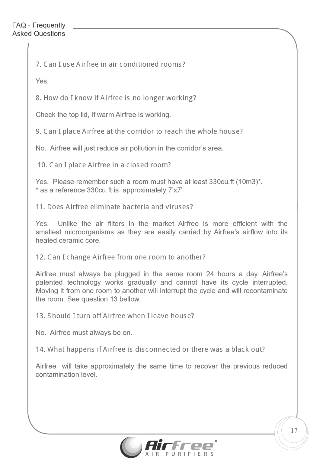 Airfree p1000 Can I use Airfree in air conditioned rooms?, How do I know if Airfree is no longer working? 