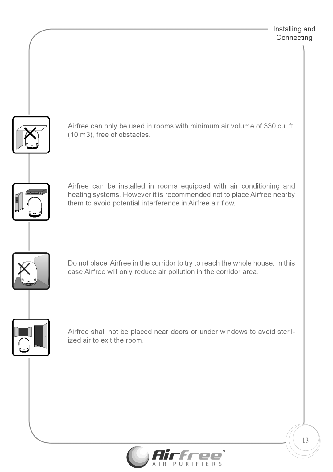 Airfree p1000 instruction manual Installing Connecting 