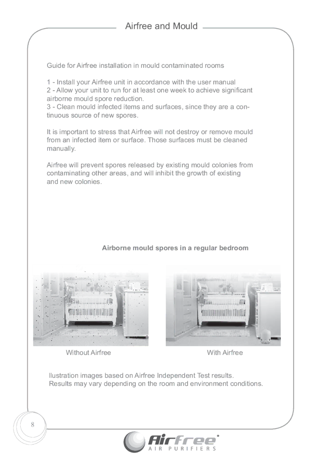 Airfree P60, P125 instruction manual Airfree and Mould, Airborne mould spores in a regular bedroom 