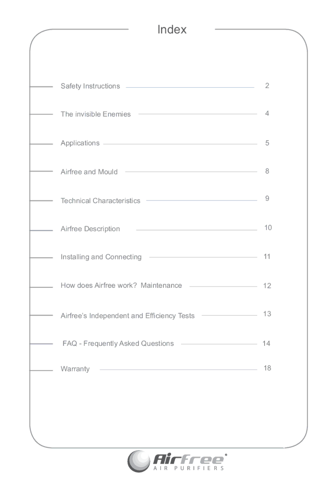 Airfree P125, P60 instruction manual Index 