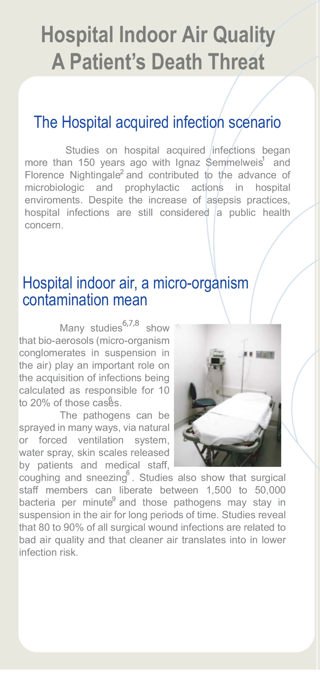 Airfree P80 manual Hospital acquired infection scenario, Hospital indoor air, a micro-organism contamination mean 