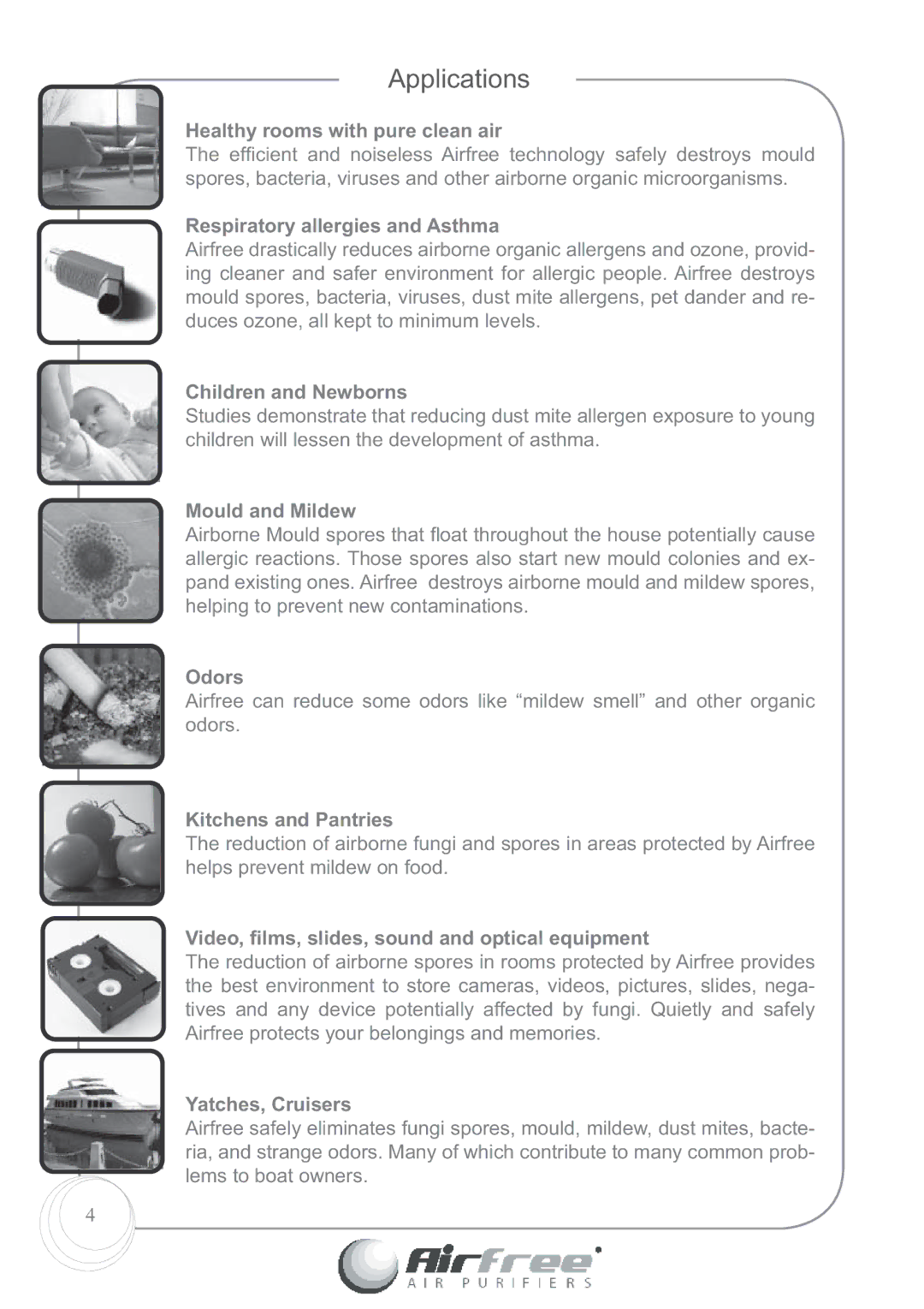 Airfree Platinum 125 instruction manual Applications 