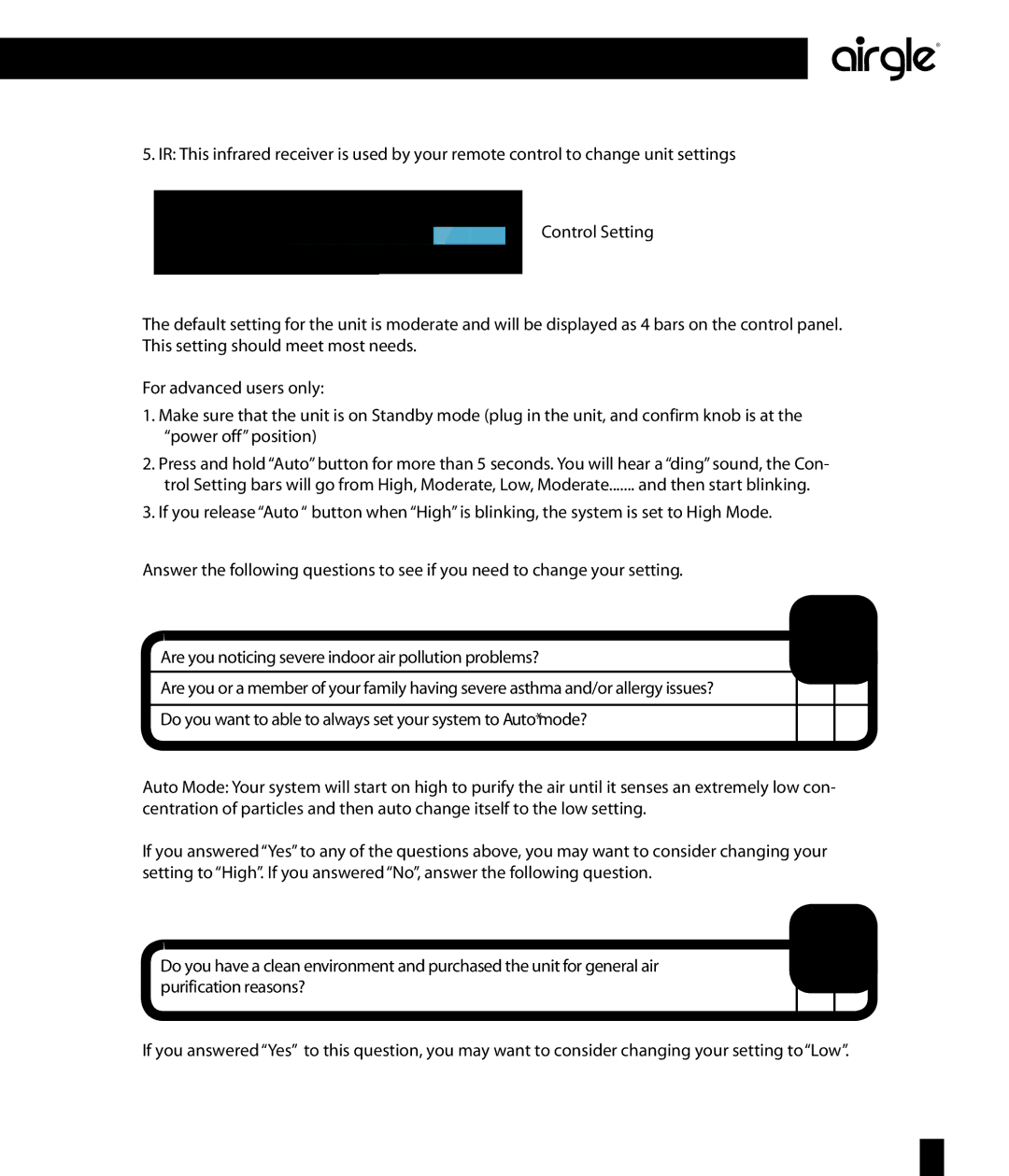 Airgle AG800, AG850 owner manual Yes No 